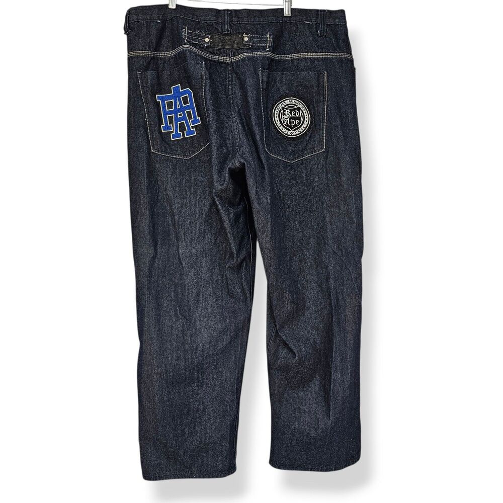 Red Ape Authentics Blue Baggy Jeans Size 46 Embroidered Pockets Distressed Wash